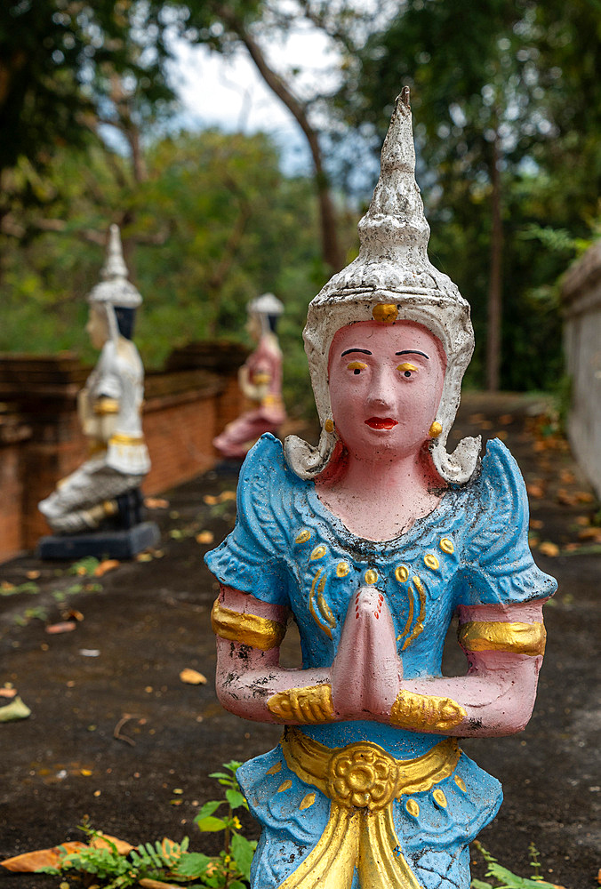 View and details of Wat Pa Daeng Buddhist temple in the forest above Chiang Mai, Thailand