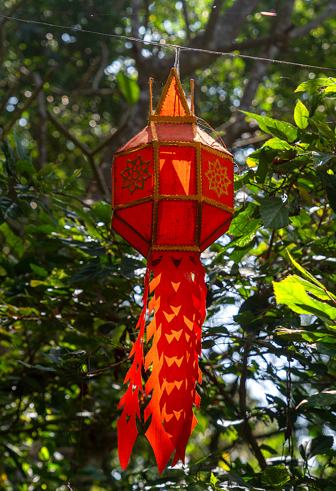 Lanterns at the Wat Suthep historical Buddhist temple in the forest above Chiang Mai, Thailand