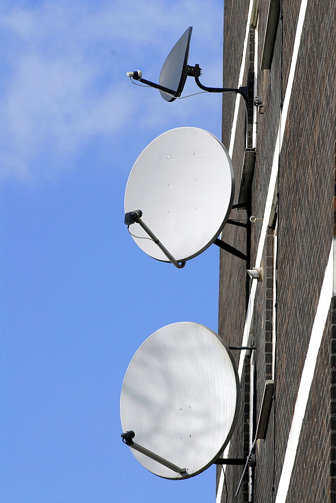 Uk council estate with satellite dishes in clapton, near the olympic park construction site in east london