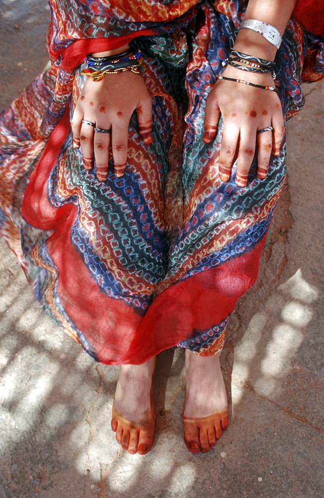 Western sahara. Woman covered in henna for ceremony at polisario central camp.