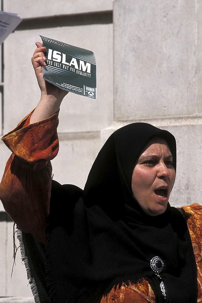 Protest, uk. London. Islamic fundamentalist rally