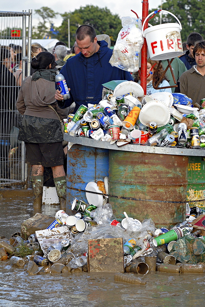 Uk rubbish accumulated at glastonbury. 2007 england