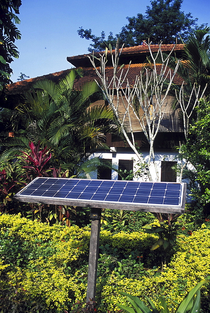 Solar energy, indonesia. Solar panel in an eco-tourism centre in east java