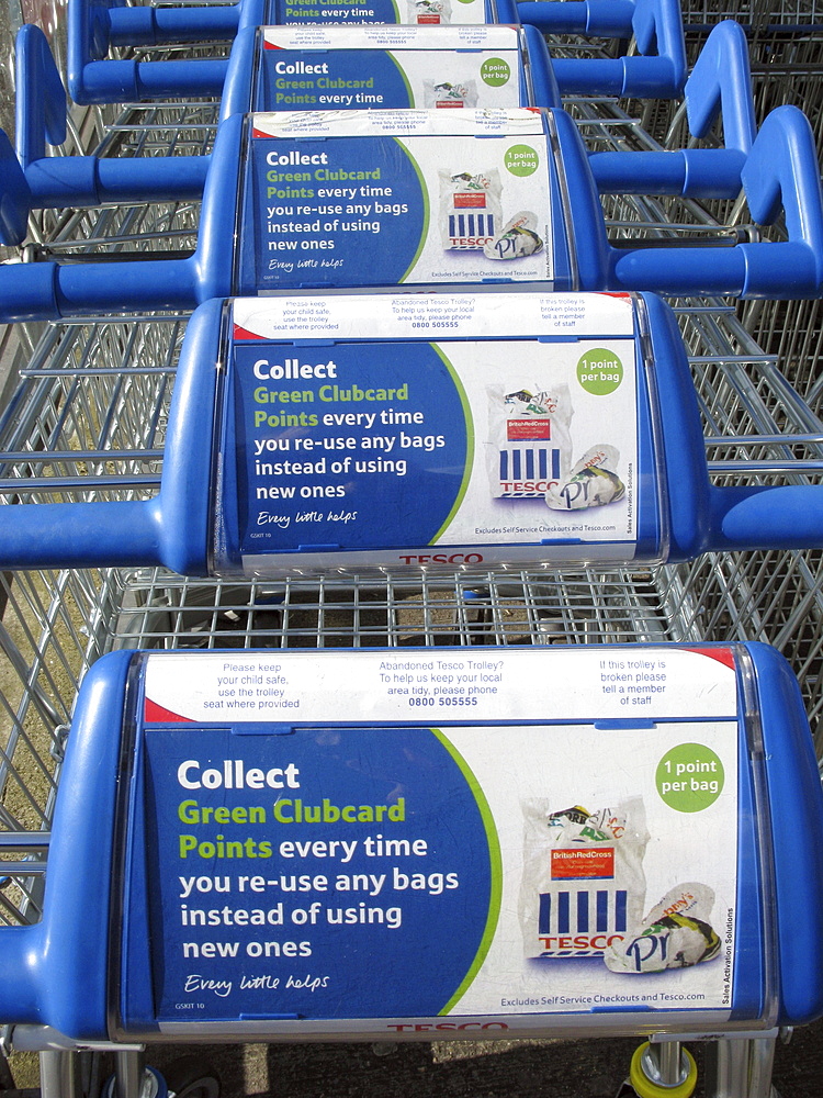 Uk shopping trolleys at tesco in hackney, east london