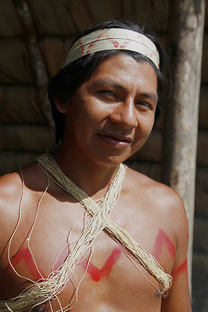 Native Huaorani people at Yasuni National Park, Amazon, Ecuador, South America