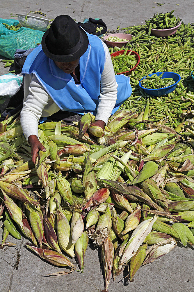 Market day in the town of Riobamba in the highlands of Ecuador, South America