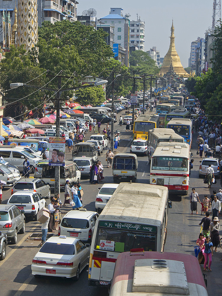 Traffic jam in Yangon (Rangoon), Myanmar (Burma), Asia