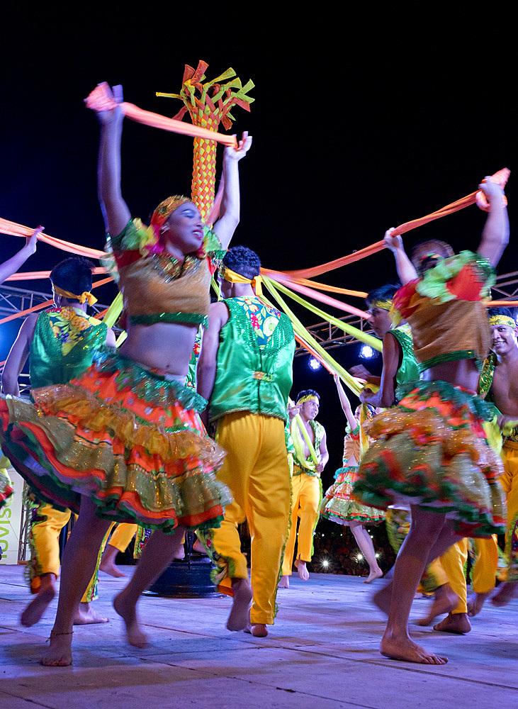 Dancers in costumes performing traditional folk dances in Granada, Nicaragua, Central America