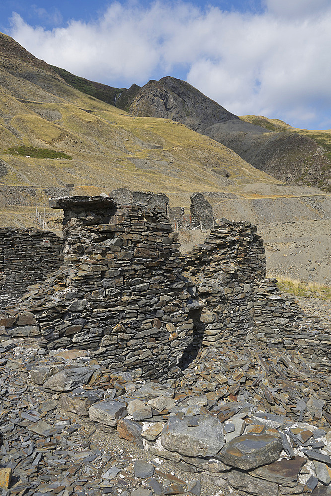 Valley and hills along the Cwmystwyth metal mines site of scientific interest in Ceredigion, Wales, United Kingdom, Europe