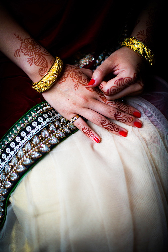 Henna on bride's hands, United Kingdom, Europe