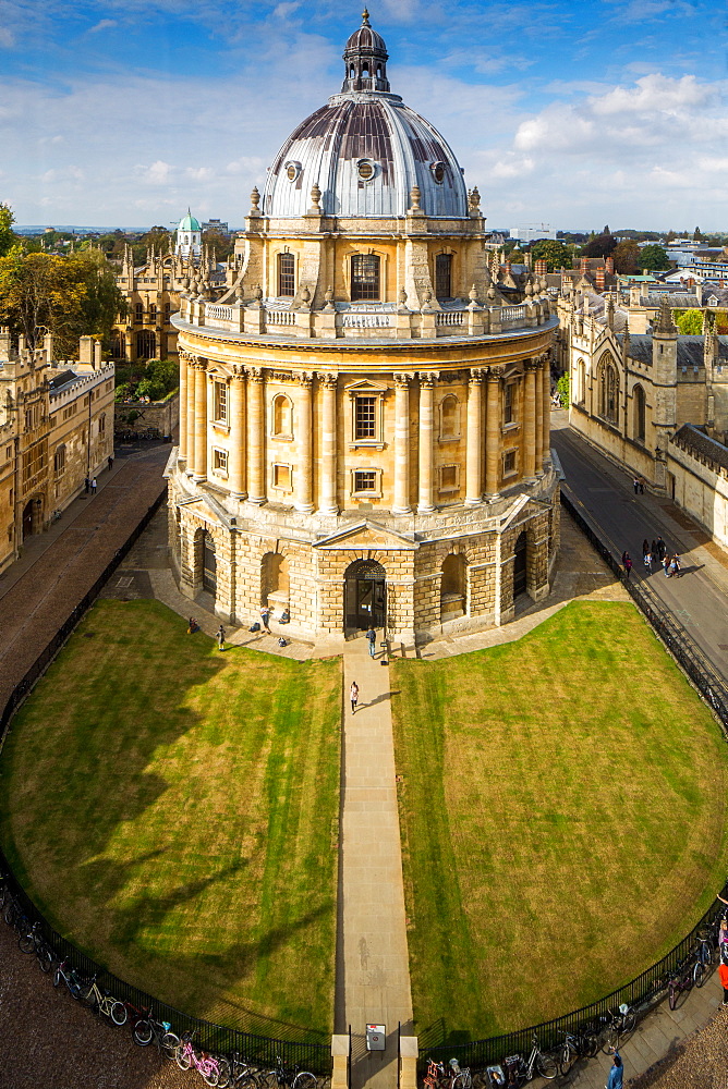 Radcliffe Camera, from St. Marys Church, Oxford, Oxfordshire, England, United Kingdom, Europe