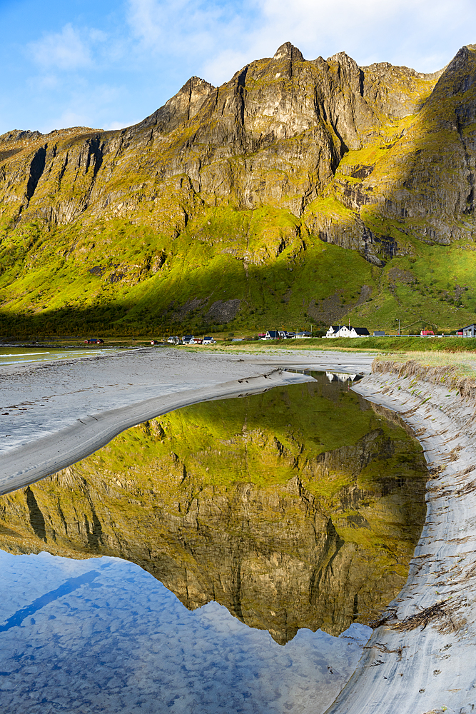 Mountain reflection, Ersfjord, Senja, Norway, Scandinavia, Europe