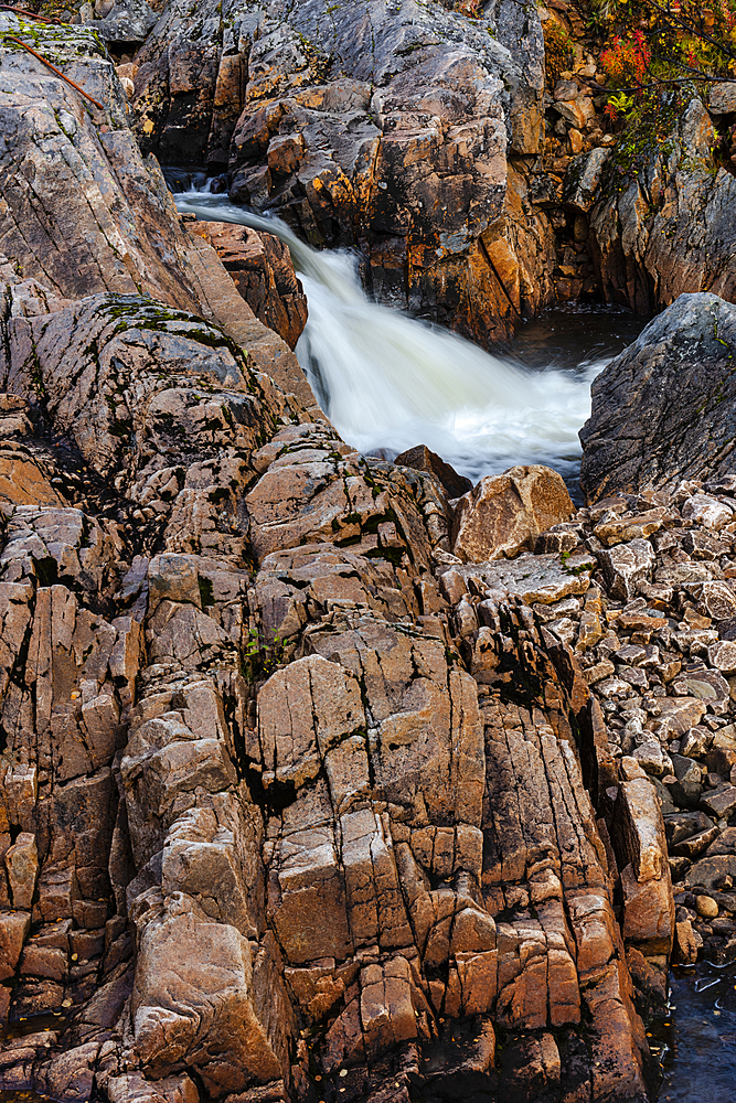 Rock formations and waterfall, Senja, Norway, Scandinavia, Europe