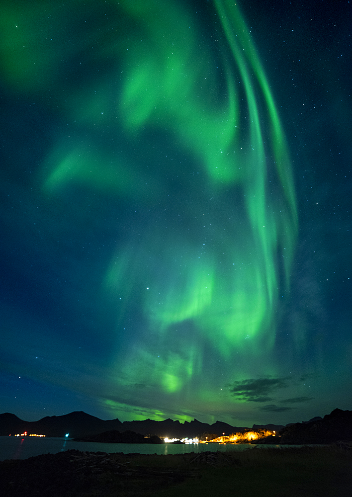 Aurora borealis (Northern Lights) over Hamn, Senja, Norway, Scandinavia, Europe