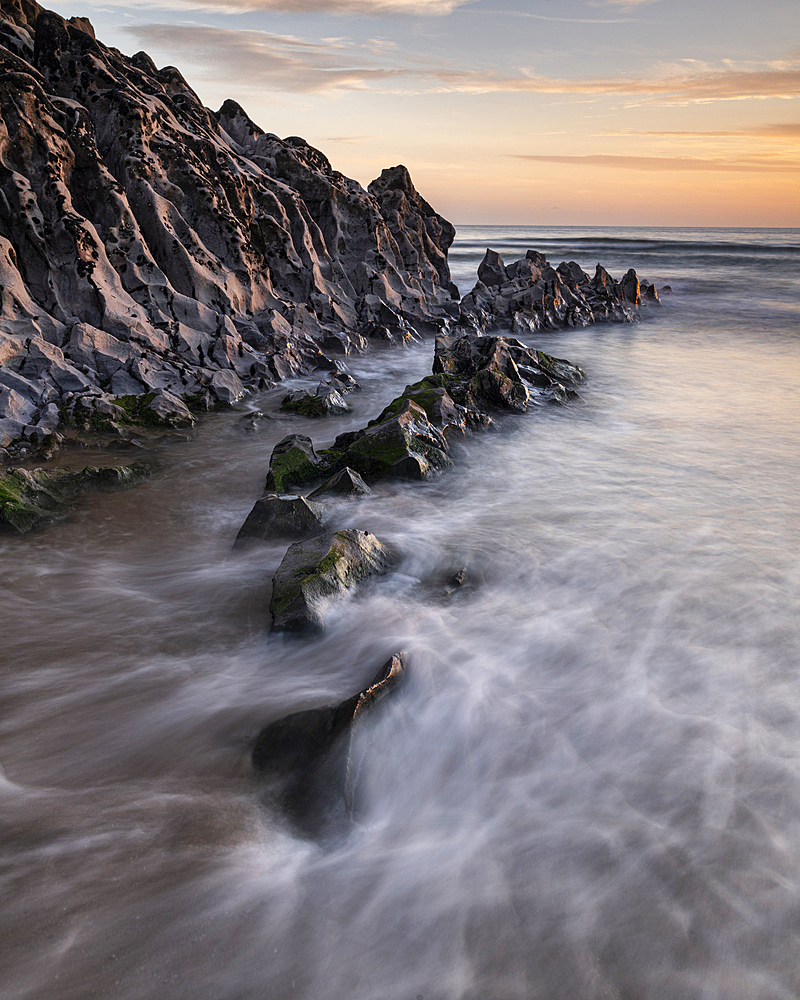 Mewslade Bay at sunset, Gower Peninsula, South Wales, United Kingdom, Europe