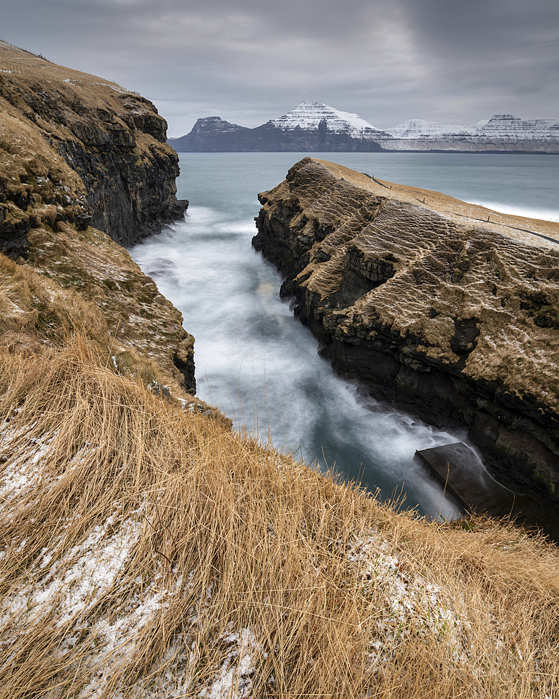 Natural harbour, Gjogv, Eysturoy Island, Faroe Islands, Denmark, Europe