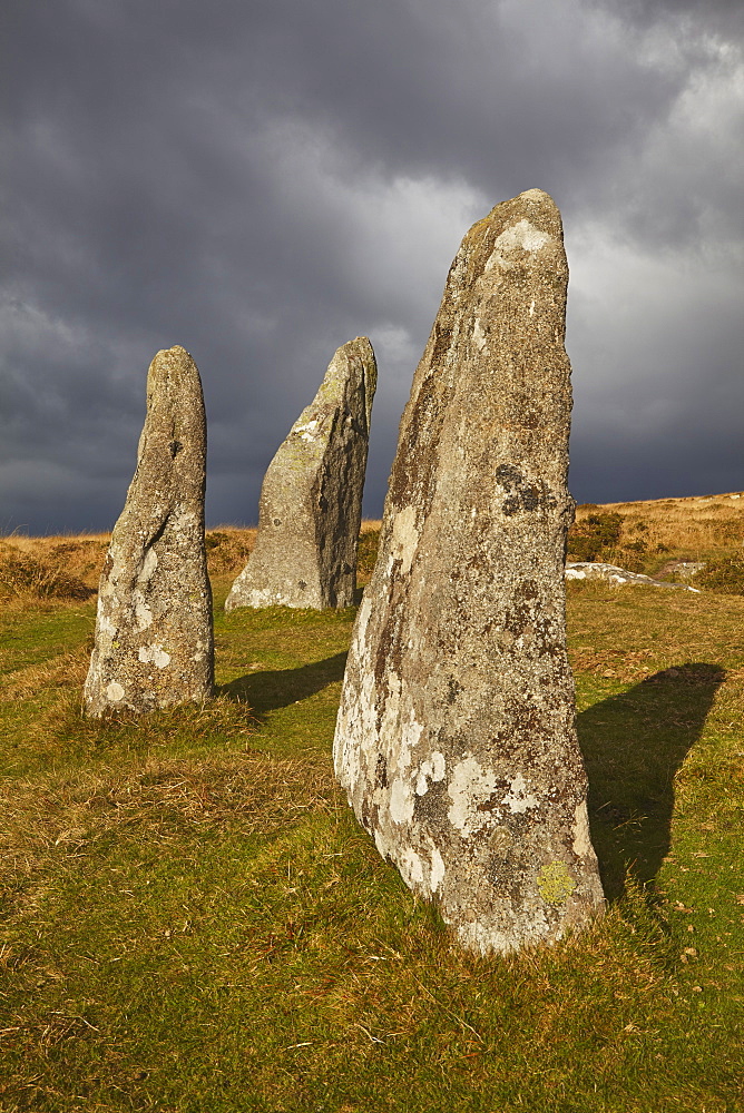 Standing stones at the prehistoric Scorhill Stone Circle, on Gidleigh Common, Dartmoor National Park, Devon, England, United Kingdom, Europe