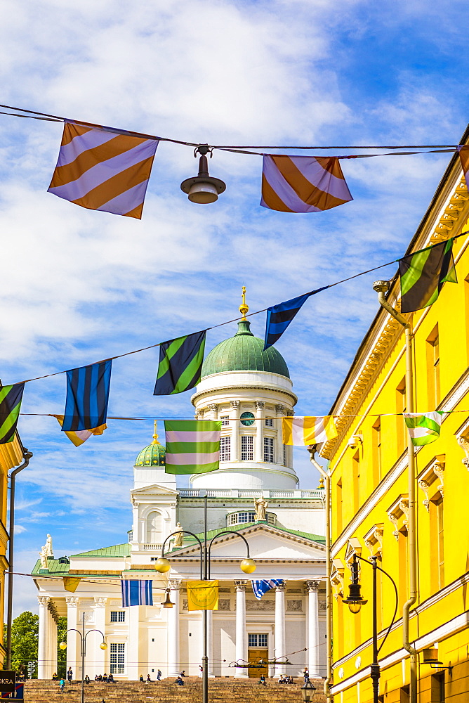 Bunting in front of Helsinki Cathedral in Helsinki, Finland, Europe