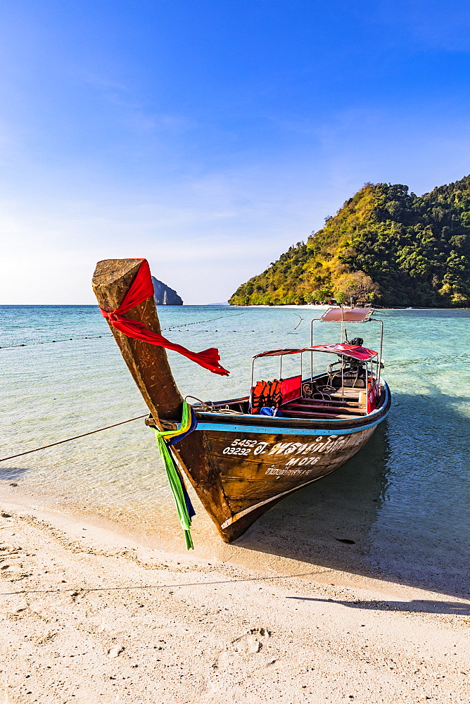 Longtail boats on Tup Island, Krabi Province, Thailand, Southeast Asia, Asia