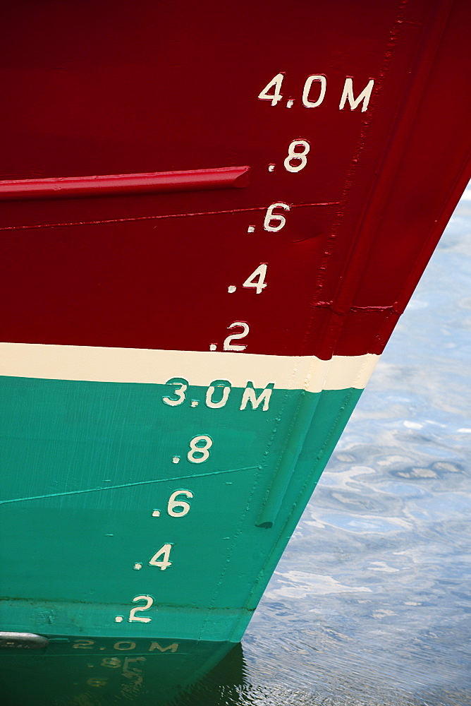 Depth markers on large fishing trawler, Peterhead, Scotland, United Kingdom, Europe