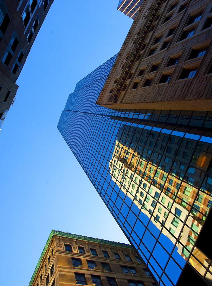 Looking up through Boston skyscrapers, Boston, Massachusetts, New England, United States of America, North America