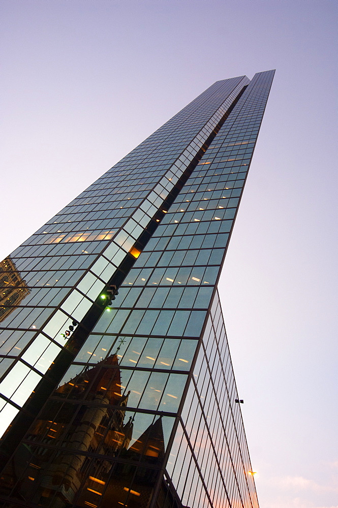 Looking up at John Hancock Tower, Copley Square, Boston, Massachusetts, New England, United States of America, North America