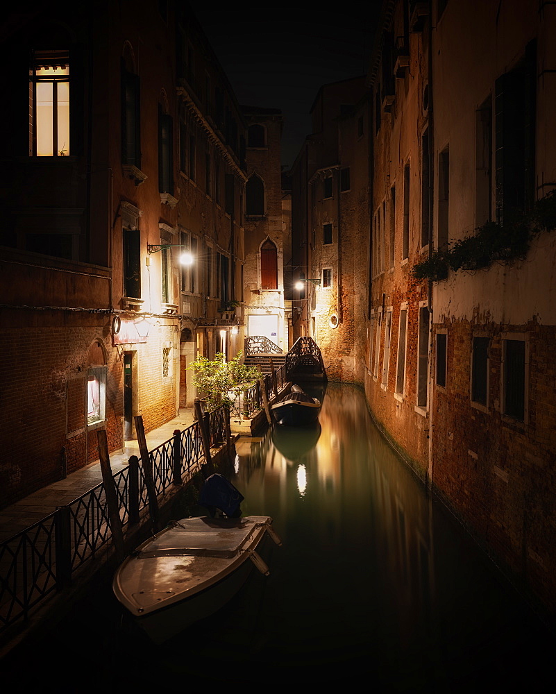 Canal at night in Venice, Italy, Europe