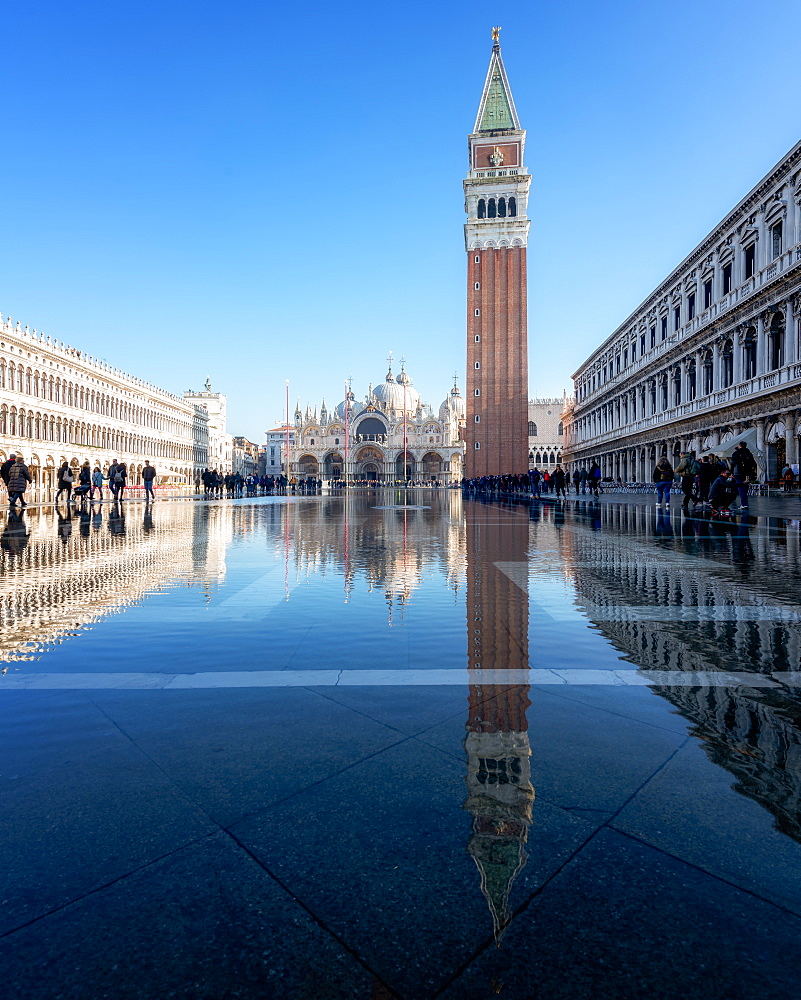 Flooded St Mark's Square in Venice, Italy, Europe