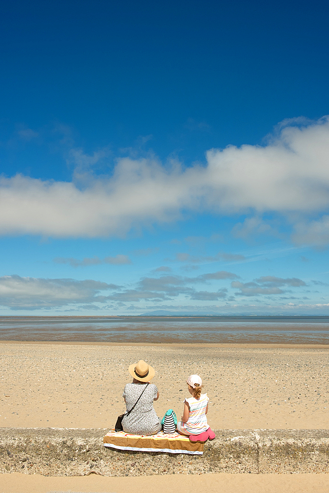 Mother and daughter at the beach, Fleetwood, Lancashire, England, United Kingdom, Europe