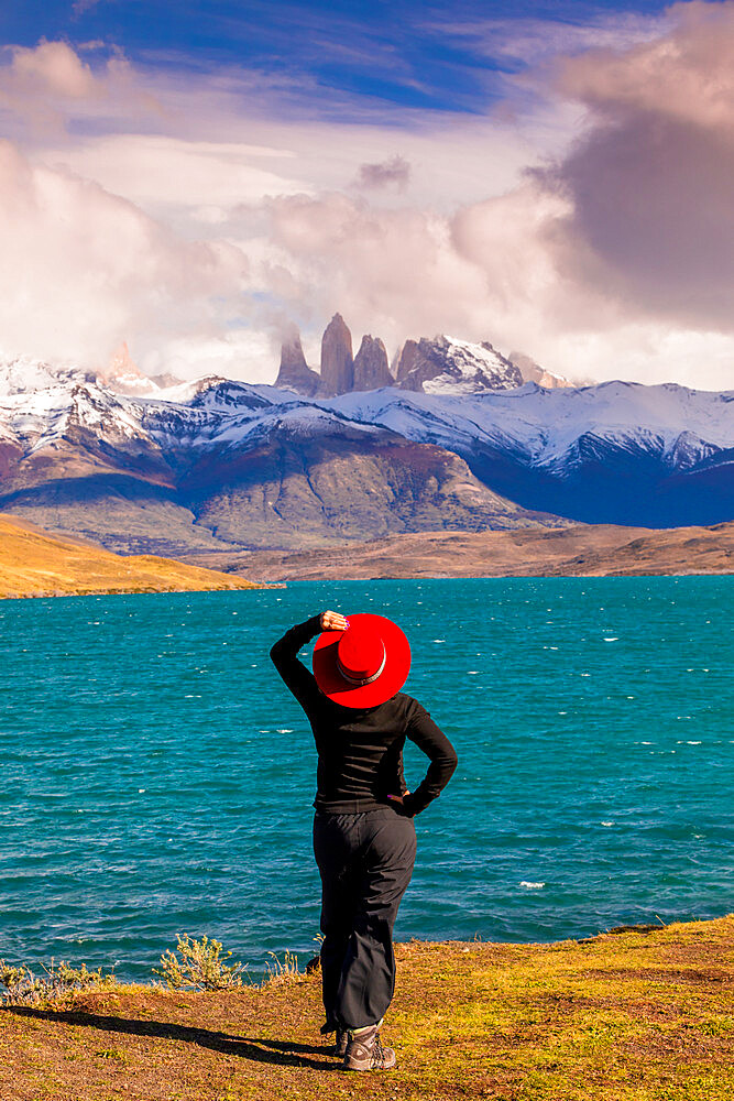 Enjoying the beautiful scenery of Torres del Paine National Park, Patagonia, Chile, South America