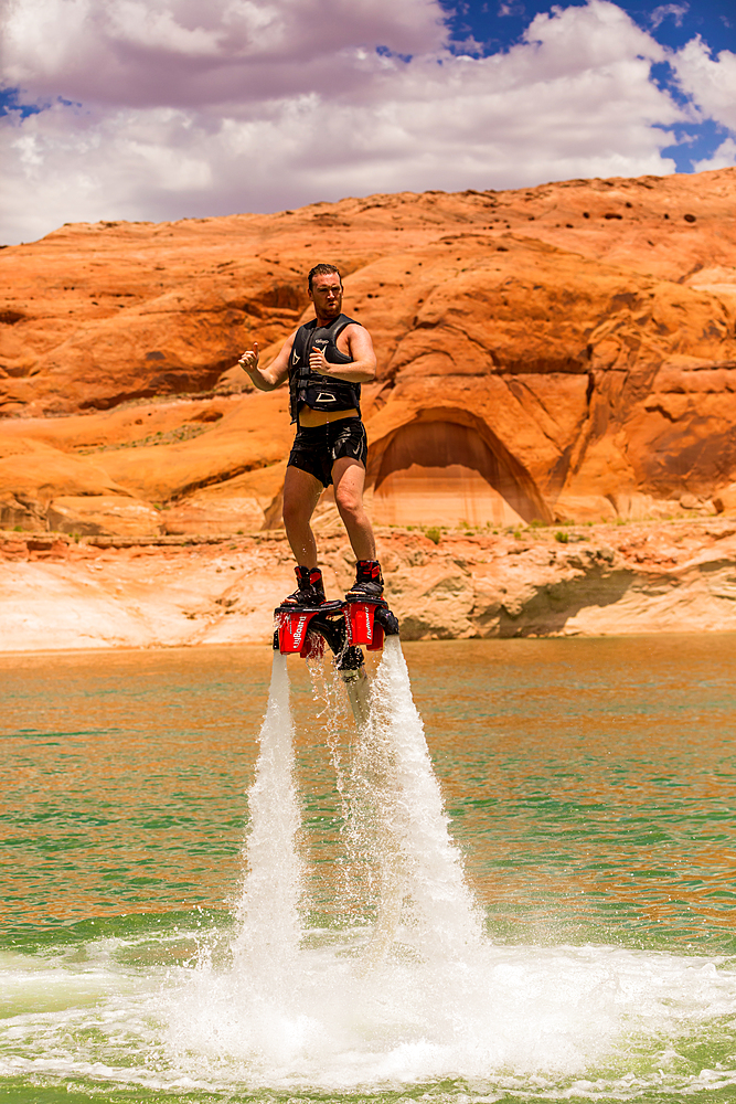 Flyboarding with Bravada Yachts on Lake Powell, border of Arizona and Utah, United States of America, North America