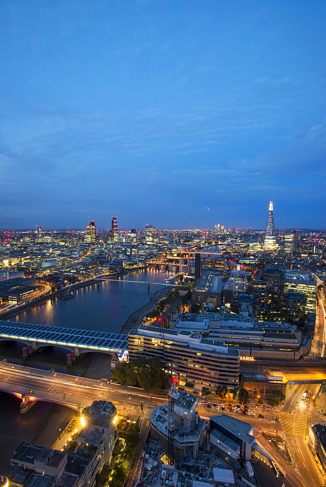 A night-time view of London and the River Thames from the top of the Southbank Tower, London, England, United Kingdom, Europe