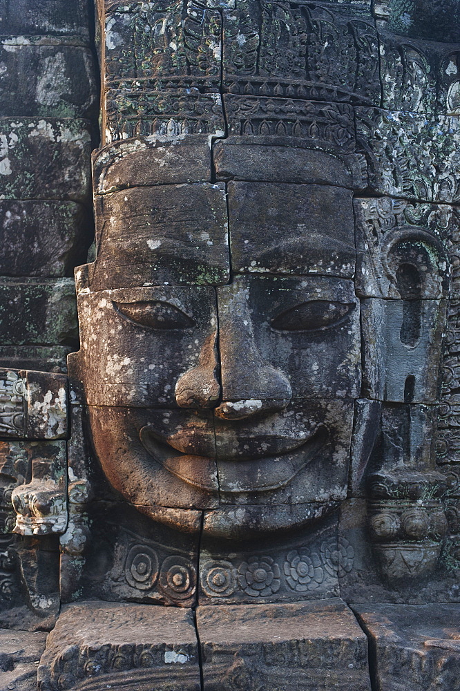 One of the faces on the Bayon temple at Angkor, UNESCO World Heritage Site, Siem Reap, Cambodia, Indochina, Southeast Asia, Asia