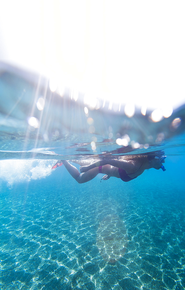 Snorkelling on the little Maltese island of Gozo, Malta, Mediterranean, Europe