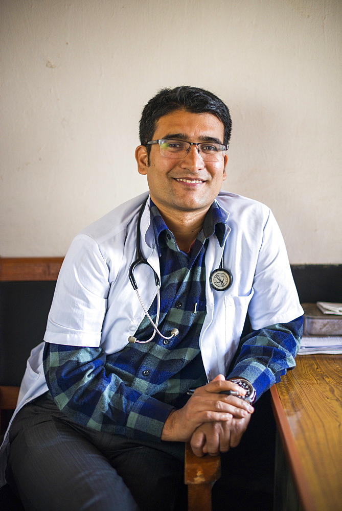 A doctor in his office in a hospital, Diktel, Khotang District, Nepal, Asia