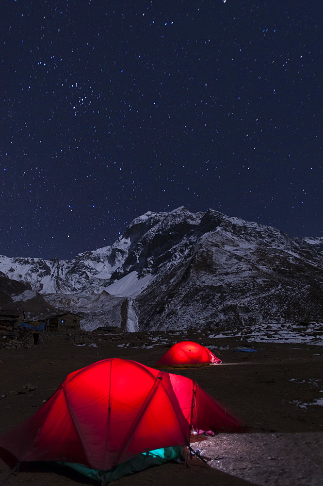 Camped at Samdo during the Manaslu circuit trek, Nepal, Himalayas, Asia