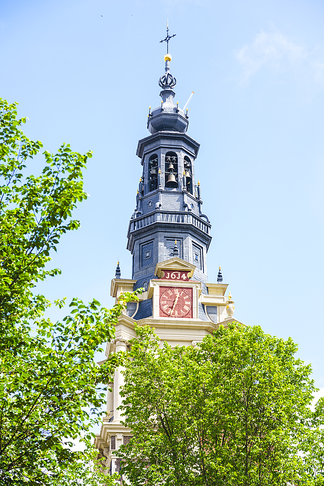 Zuiderkerk church tower, restored church built in 1611, Amsterdam, North Holland, The Netherlands, Europe