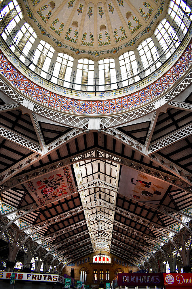 Valencia Central Market exterior, styled in Art Nouveau, opened in 1928, one of the largest markets in Europe, Valencia, Spain, Europe