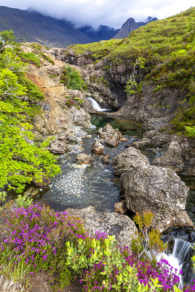 Waterfall at Fairy Pools, Glen Brittle, Isle of Skye, Inner Hebrides, Highlands and Islands, Scotland, United Kingdom, Europe