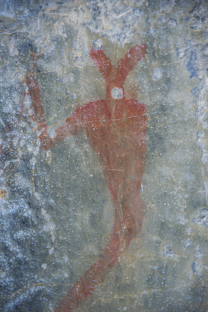 Ancient native pictographs on a canyon wall, Grotto Canyon, Alberta, Canadian Rockies, Canada, North America