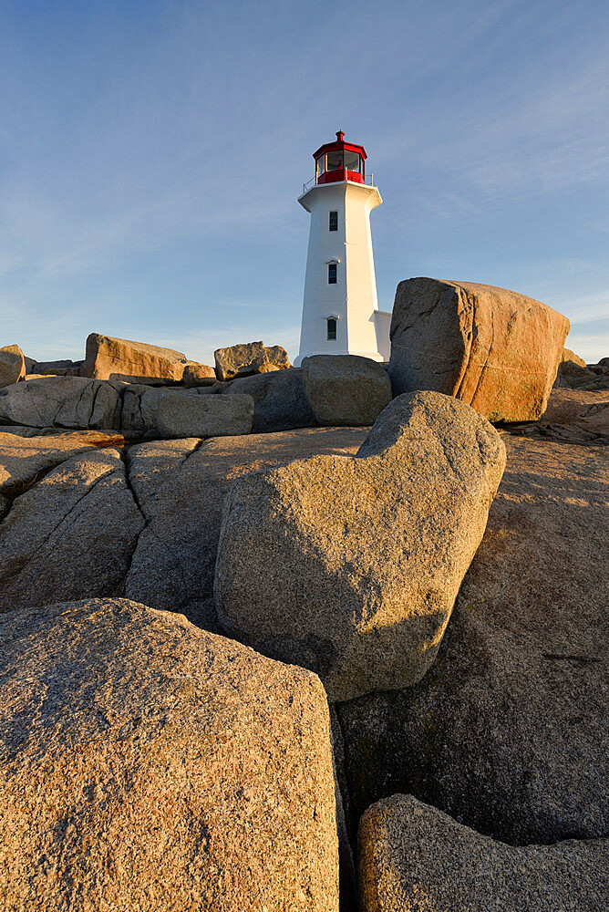 Lighthouse in Peggy's Cove at sunrise, Nova Scotia, Canada, North America