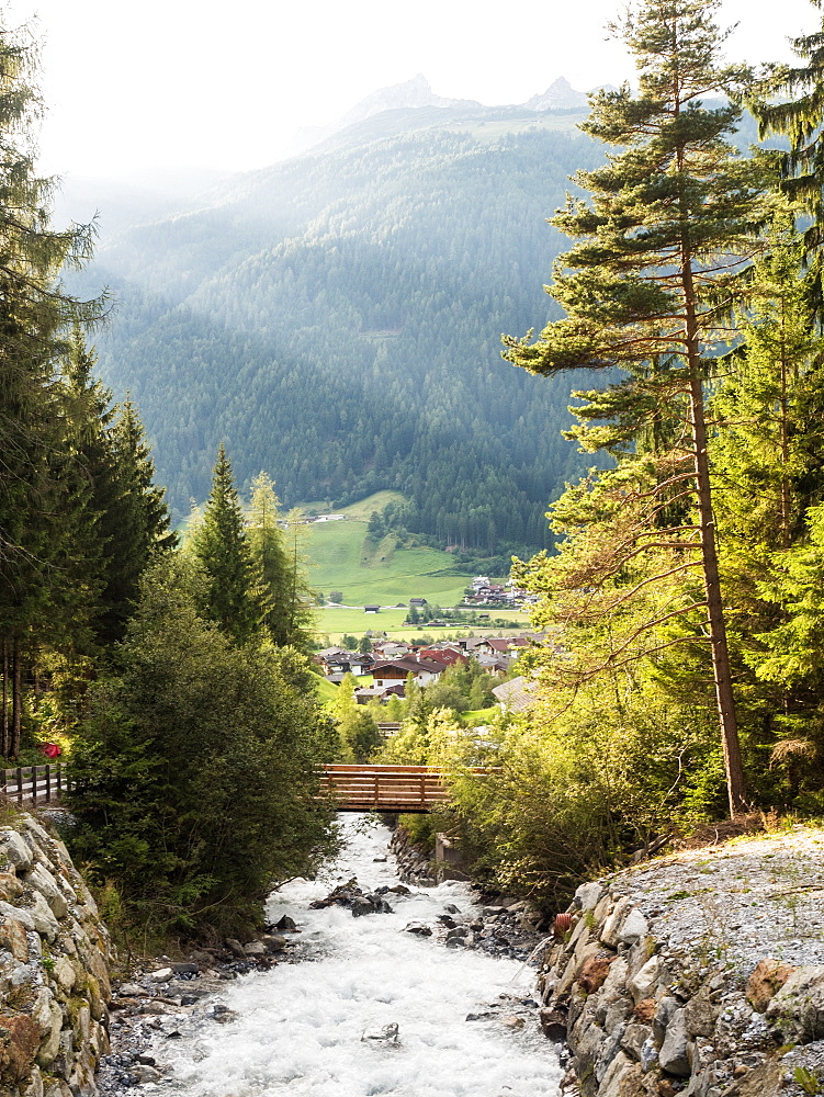 Mountain river in the Alps of the Stubai Valley (Stubaital), Tyrol, Austria, Europe