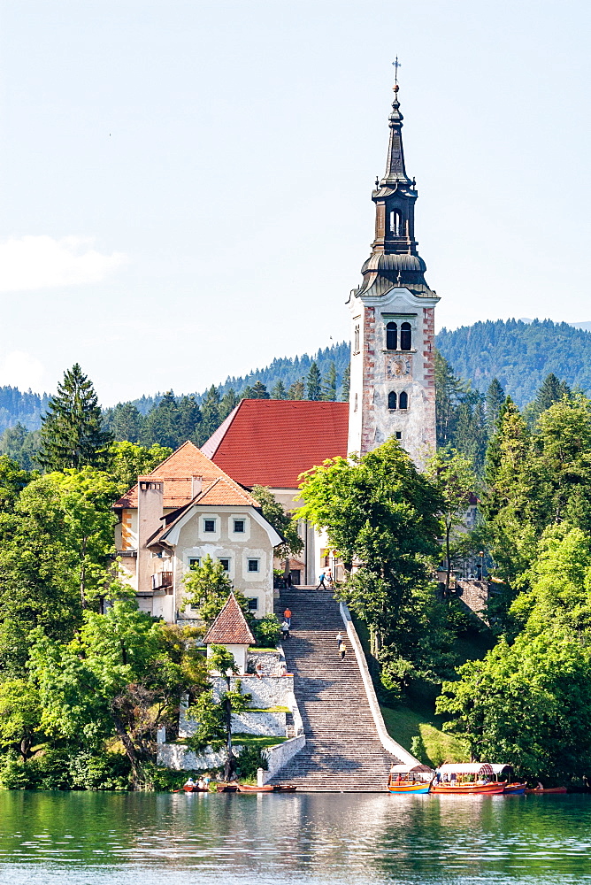 The Pilgrimage Church of the Assumption of Mary (Our Lady of the Lake), located on an island in Lake Bled, Slovenia, Europe