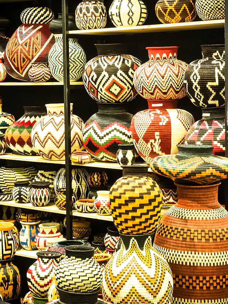 Woven baskets, display of traditional handicrafts, Bogota, Colombia, South America