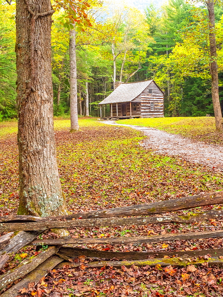 Log cabin, Cades Cove, Great Smoky Mountains National Park, Tennessee, United States of America, North America