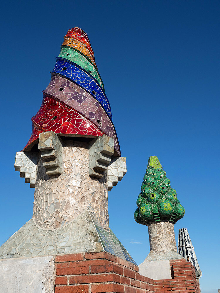 Rooftop of Palau Guell, a mansion designed by architect Antoni Gaudi for the tycoon Eusebi Guell, UNESCO World Heritage Site, El Ravel neighbourhood, Barcelona, Catalonia, Spain, Europe