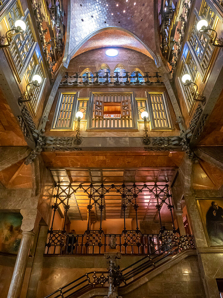 Interior of Palau Guell, a mansion designed by architect Antoni Gaudi for the tycoon Eusebi Guell, UNESCO World Heritage Site, El Ravel neighbourhood, Barcelona, Catalonia, Spain, Europe