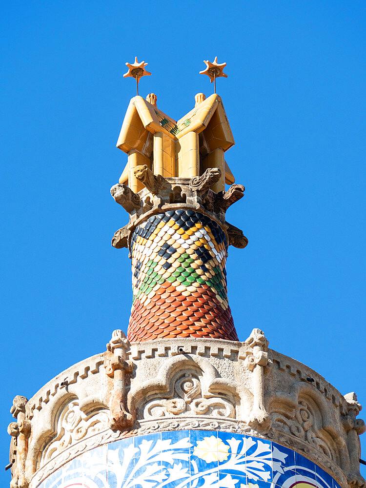 Building detail, Hospital de la Santa Creu i de Sant Pau, the art nouveau former hospital of Barcelona, Barcelona, Catalonia, Spain, Europe