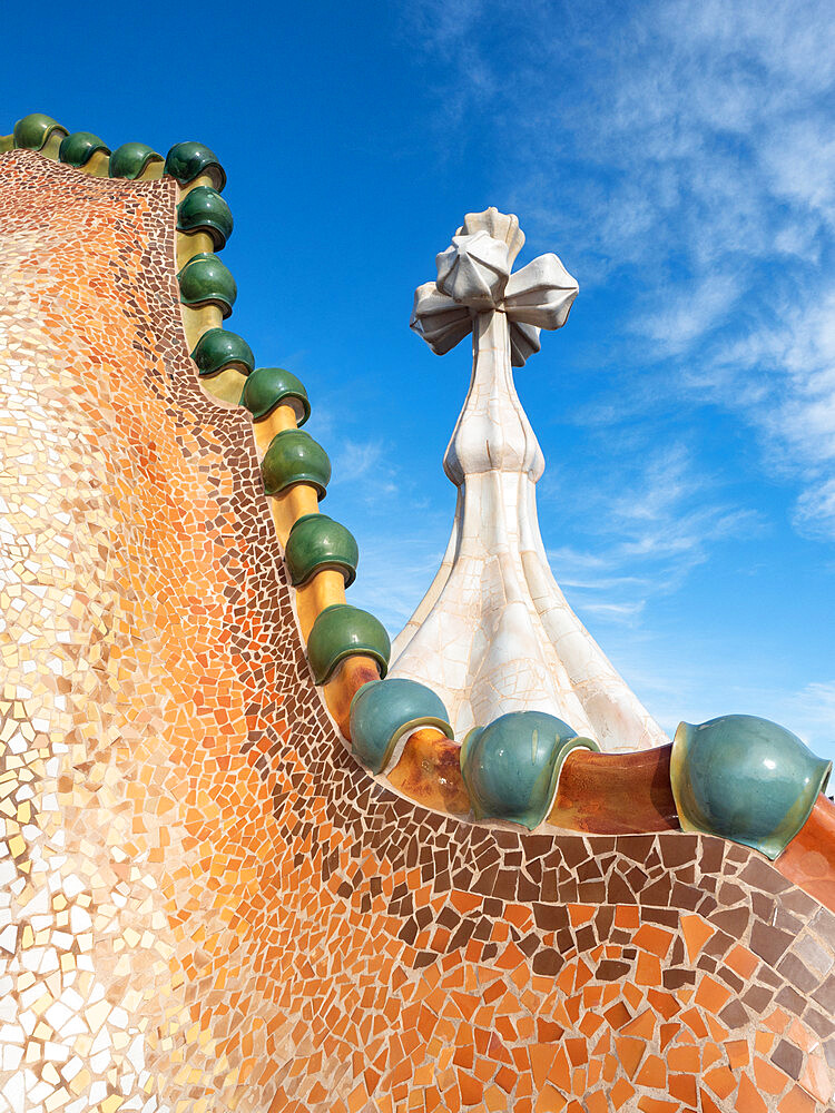 Roof of Casa Battlo, designed by Antoni Gaudi, UNESCO World Heritage Site, Barcelona, Catalonia, Spain, Europe