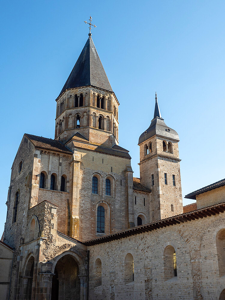 Walls and towers being the last remaining corner of the enormous abbey church built in Cluny in the 1100s, Cluny, Saone-et-Loire, Burgundy, France, Europe